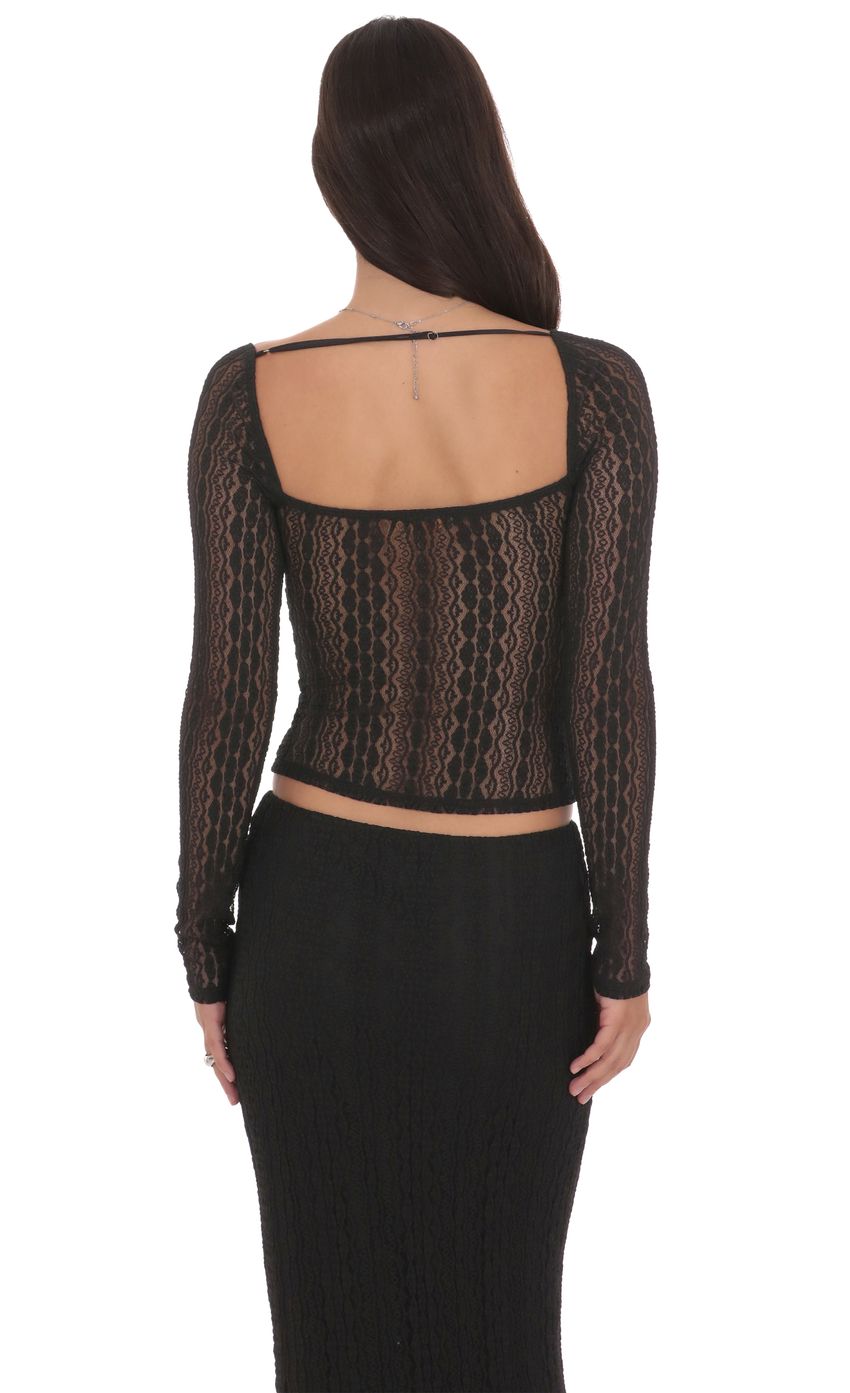 Изображение товара для Прозрачный топ из кружева с длинными рукавами черный