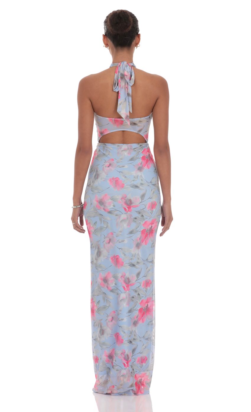 Picture Floral Cutout Halter Maxi Dress in Blue. Source: https://media-img.lucyinthesky.com/data/product-media/850xAUTO/cded0ec4-ae31-4832-8fba-3b14b2807320.jpg