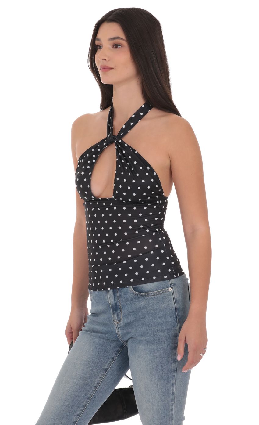 Product image for Polka Dot Cross Neck Halter Top in Black
