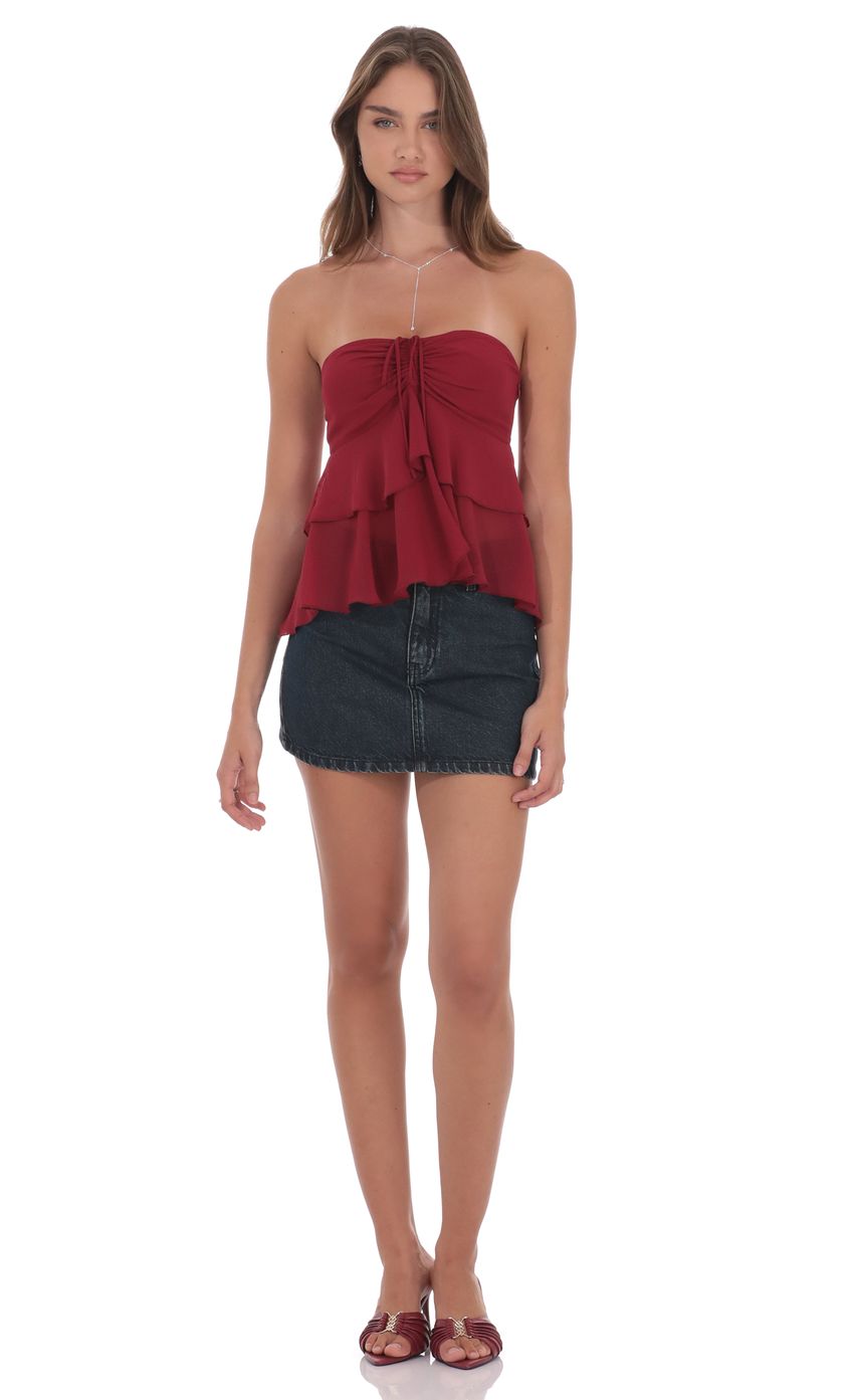 Product image for Chiffon Strapless Ruffle Top in Maroon