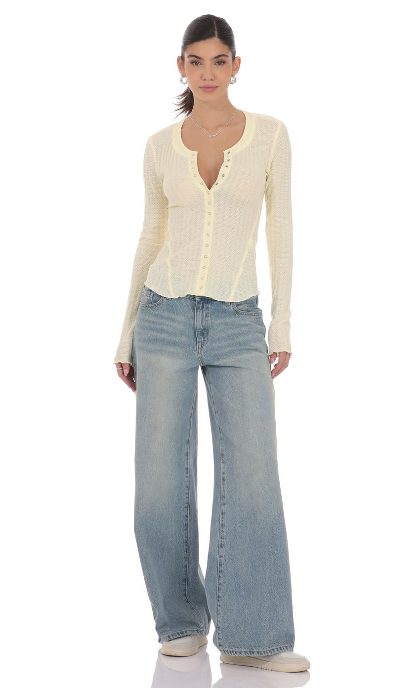 Product image for Textured Ribbed Button Top in Pastel Yellow