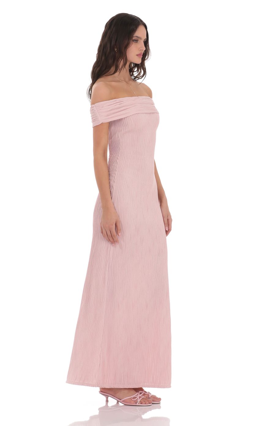 Picture Textured Off Shoulder Maxi Dress in Blush Pink. Source: https://media-img.lucyinthesky.com/data/product-media/850xAUTO/cf312f32-1b44-4a54-a0a0-e959ce6a0e0e.jpg
