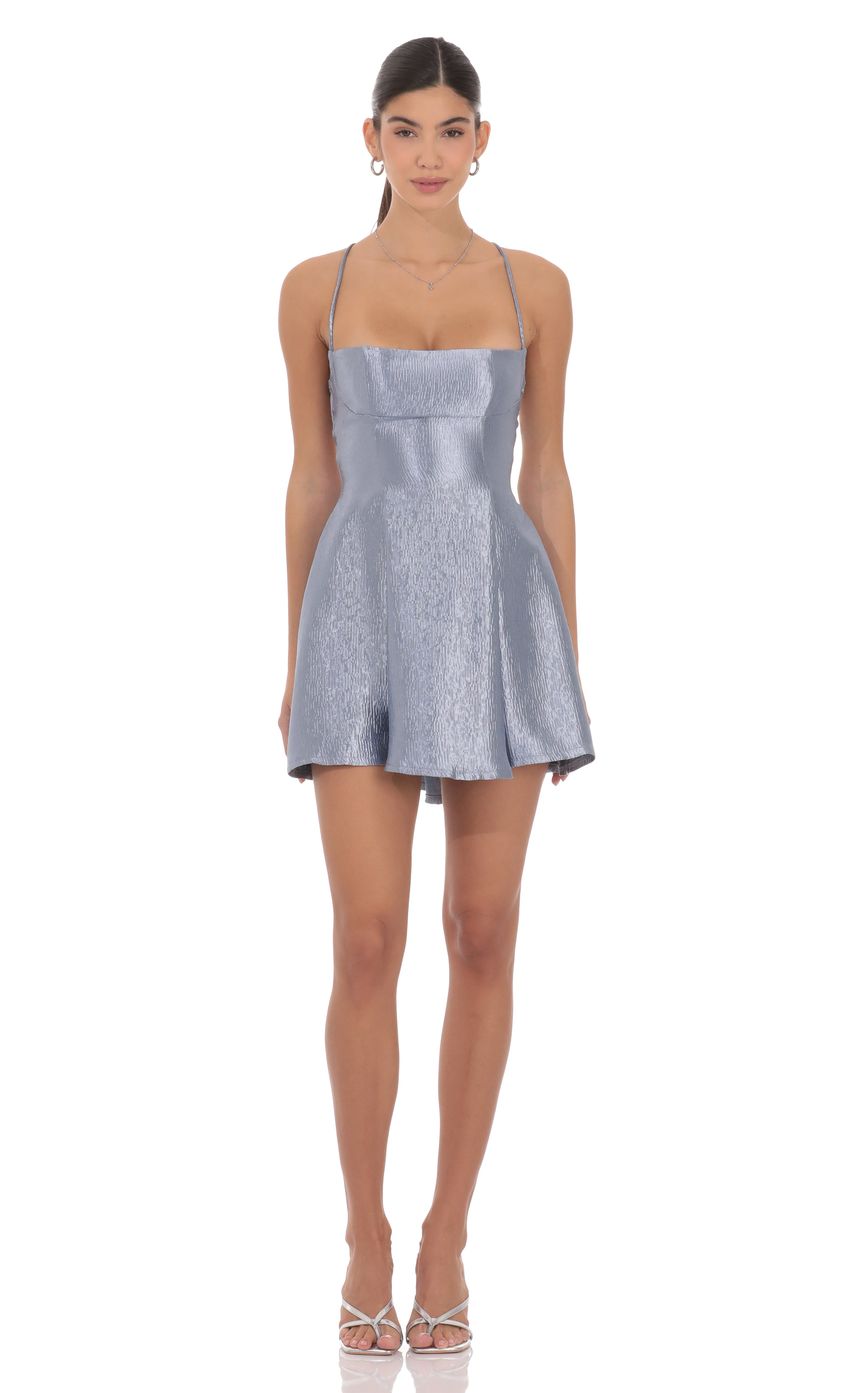 Product image for Crinkle Metallic Fit and Flare Dress in Slate Blue