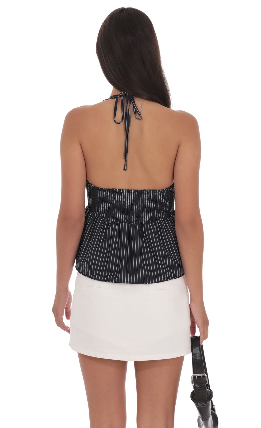 Product image for Pinstripe Scrunch Halter Top in Black