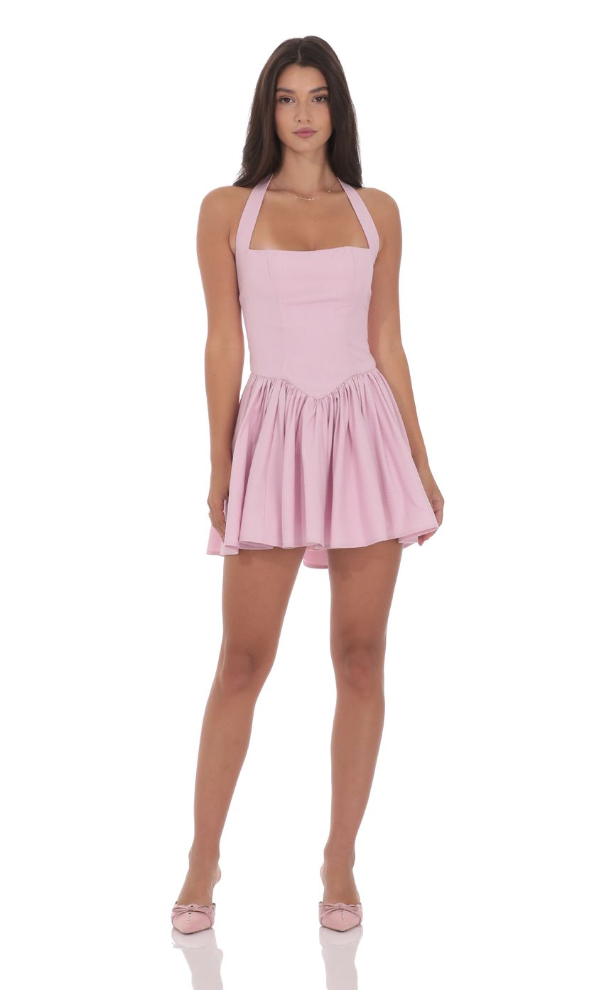 Product image for Pinstripe Halter A-line Dress in Pink