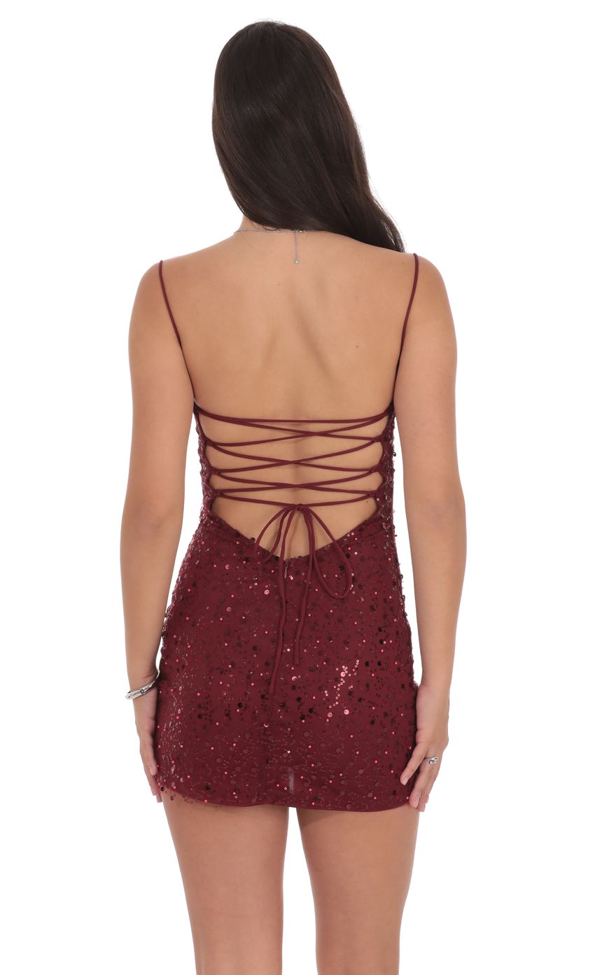 Product image for Draped Sequin Beaded Bodycon Dress in Burgundy