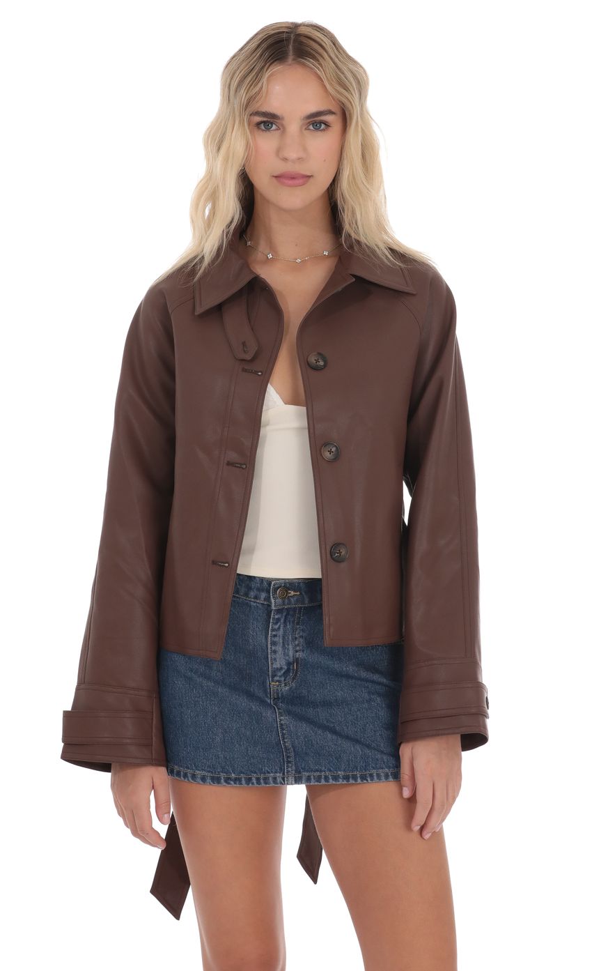 Product image for Belted Faux Leather Jacket in Black