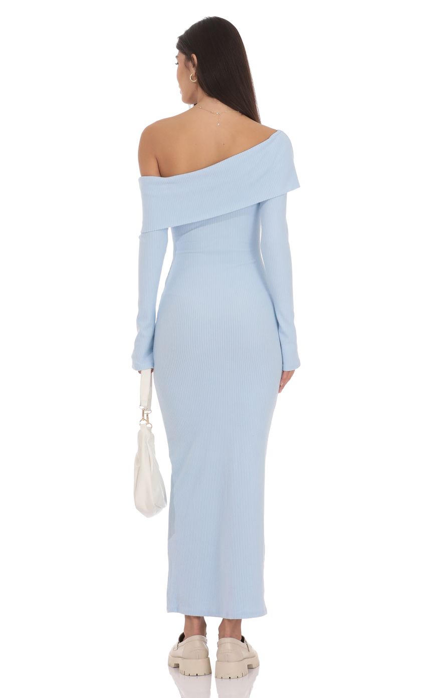 Product image for Ribbed Off Shoulder Maxi Dress in Light Blue