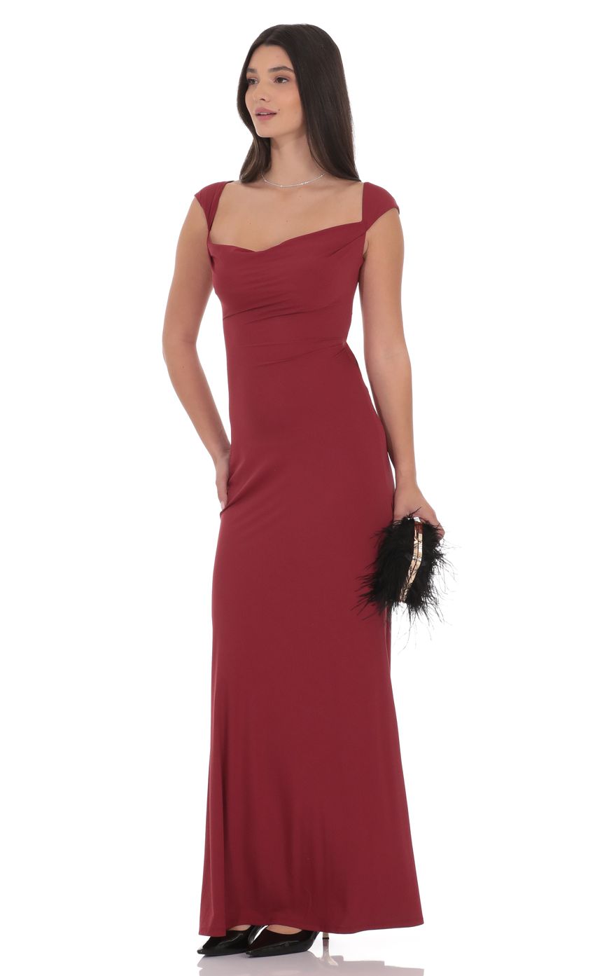 Product image for Strappy Cowl Neck Maxi Dress in Maroon