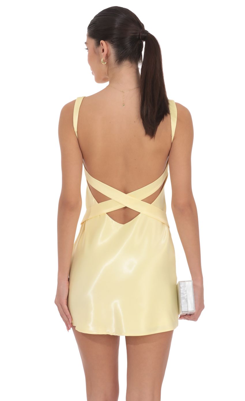 Product image for Satin Open Back Dress in Yellow