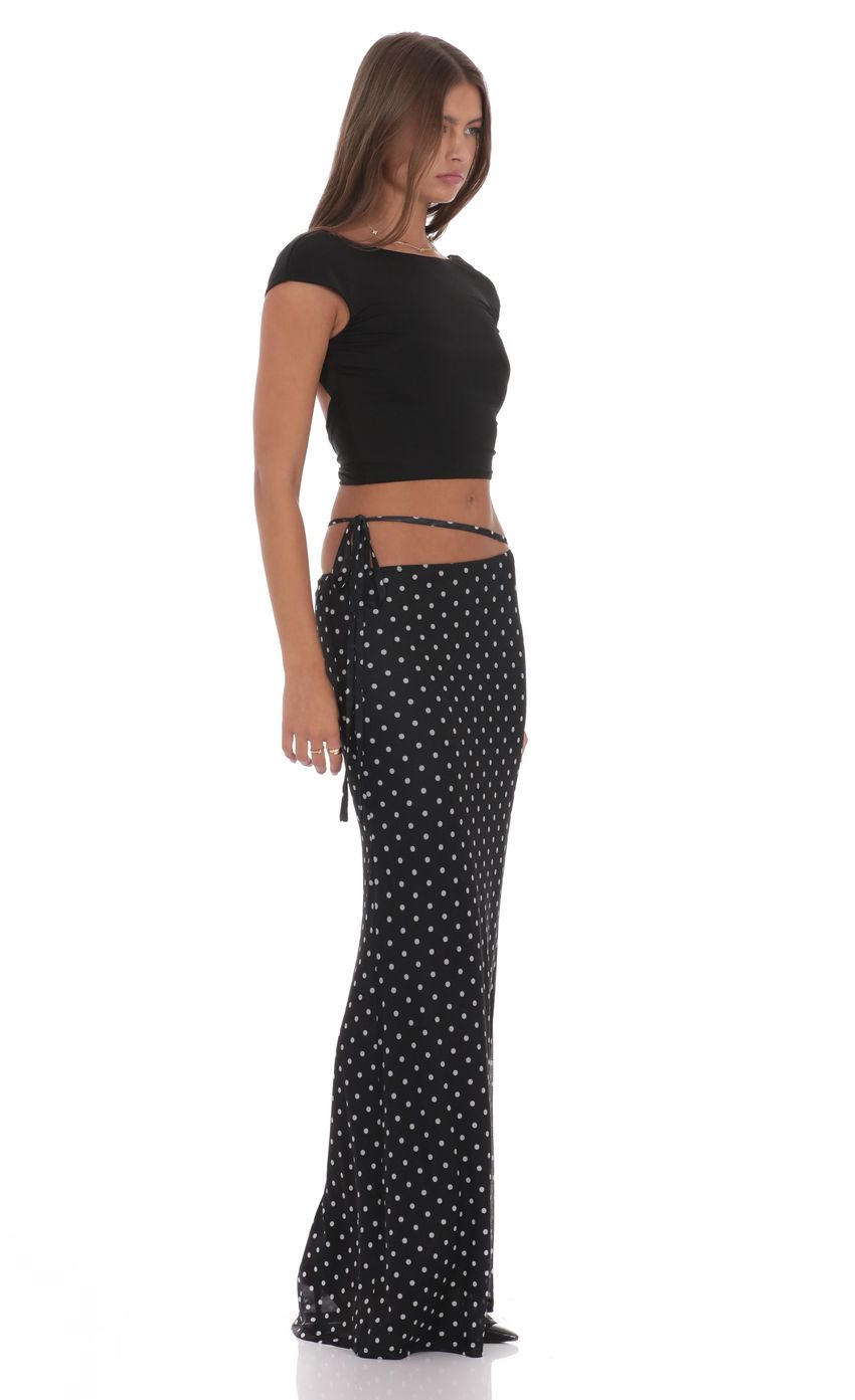 Product image for Mesh Polka Dot Wrap Maxi Skirt in Black