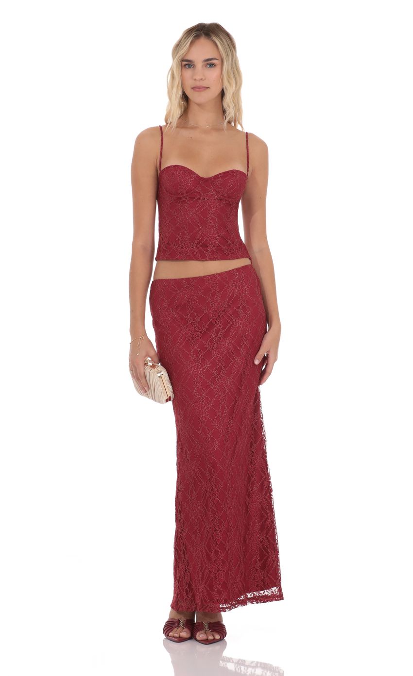 Product image for Gold Thread Lace Top in Burgundy
