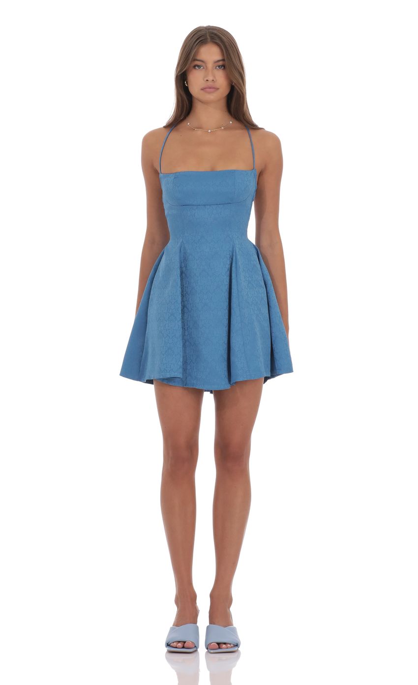 Product image for Jacquard Fit and Flare Dress in Blue