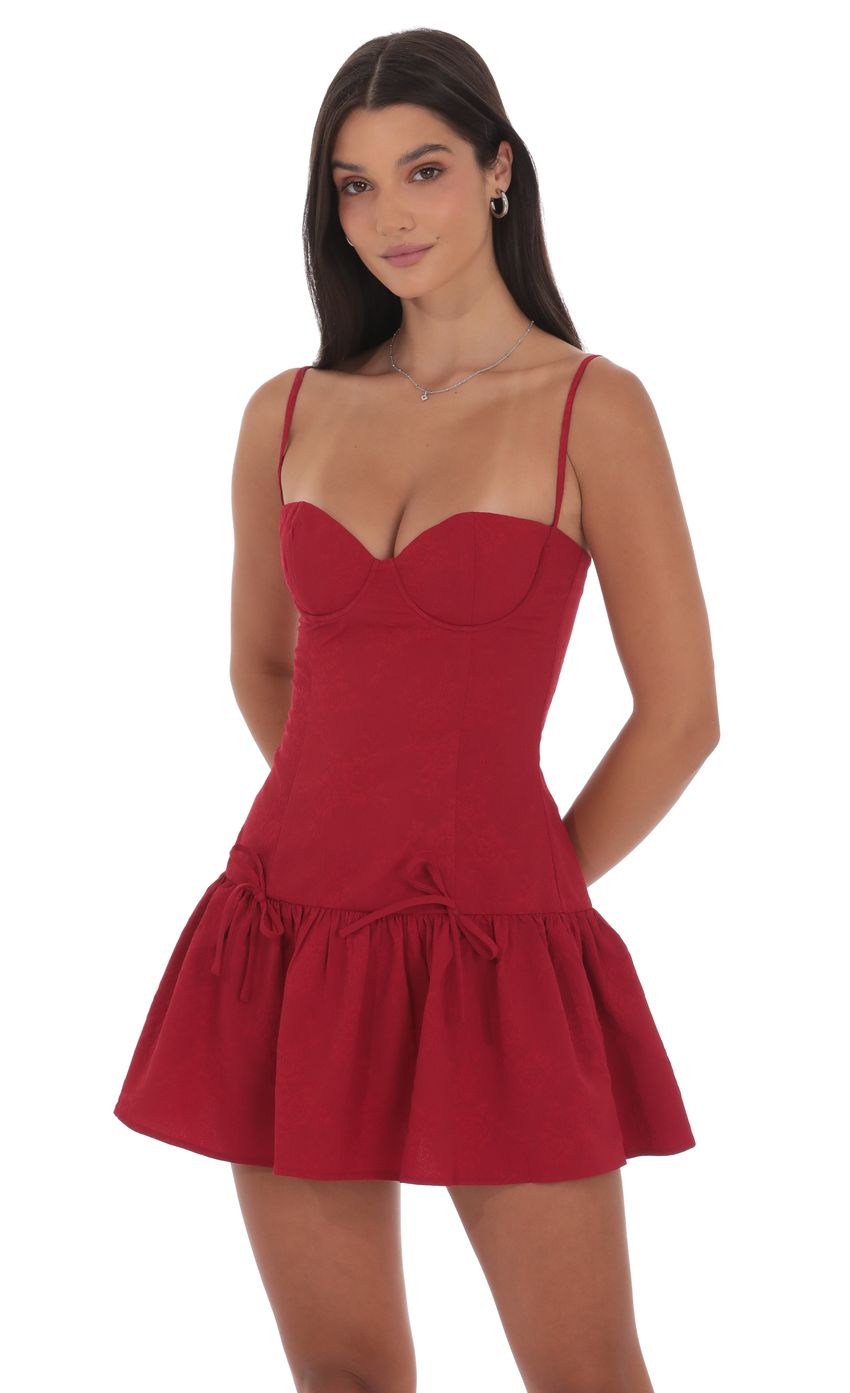 Product image for Jacquard Double Bow Drop Waist Dress in Red