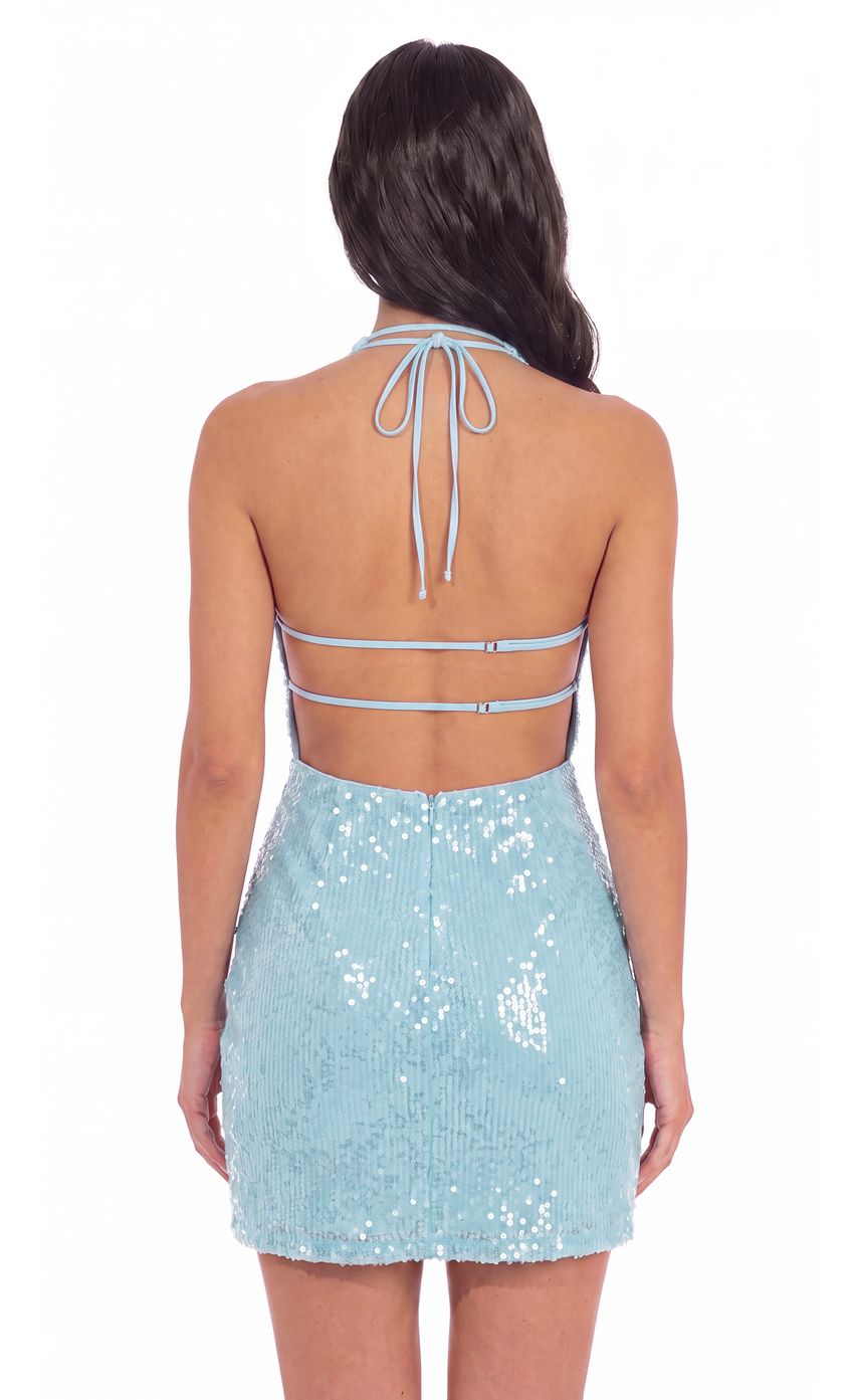 Product image for Sequin Halter Mini Dress in Light Blue