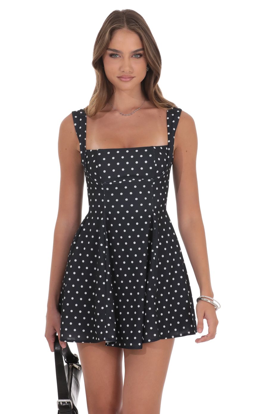 Product image for Polka Dot Fit and Flare Dress in Black