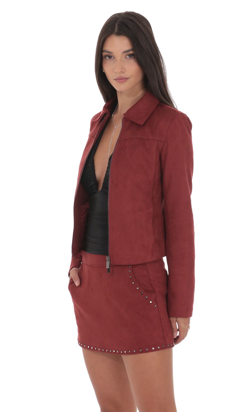 Product image for Suede Zip-Up Jacket in Maroon