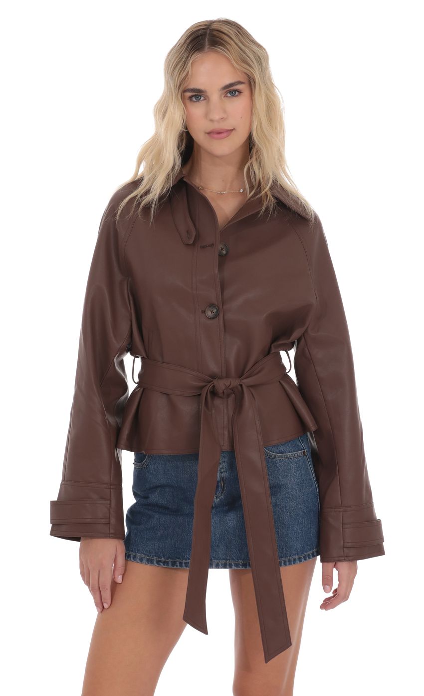 Product image for Belted Faux Leather Jacket in Black