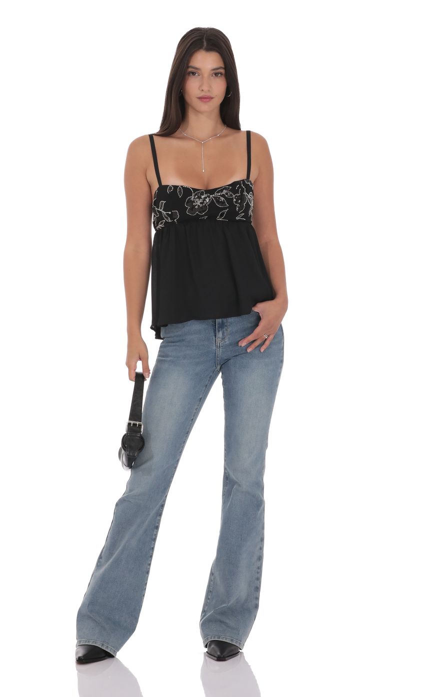 Product image for Beaded Babydoll Top in Black