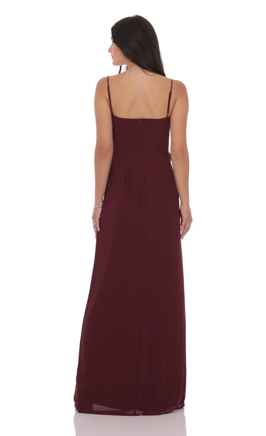 Product image for Ruffle V-Neck Maxi Dress in Burgundy