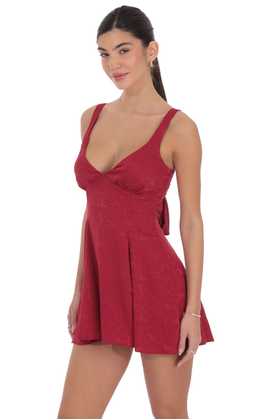 Product image for Floral Jacquard Bow Tie Dress in Maroon