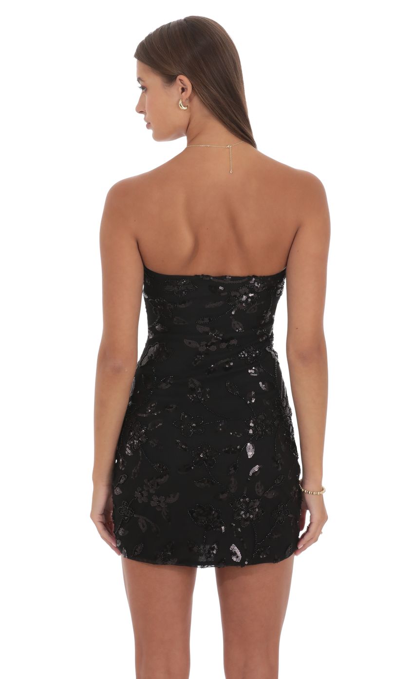 Product image for Strapless Sequin Floral Bodycon Dress in Black