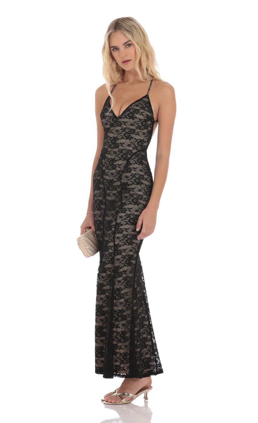 Picture Lace V-Neck Mermaid Dress in Black. Source: https://media-img.lucyinthesky.com/data/product-media/850xAUTO/d5b18e3f-baf1-4f28-b962-395342a35de5.jpg