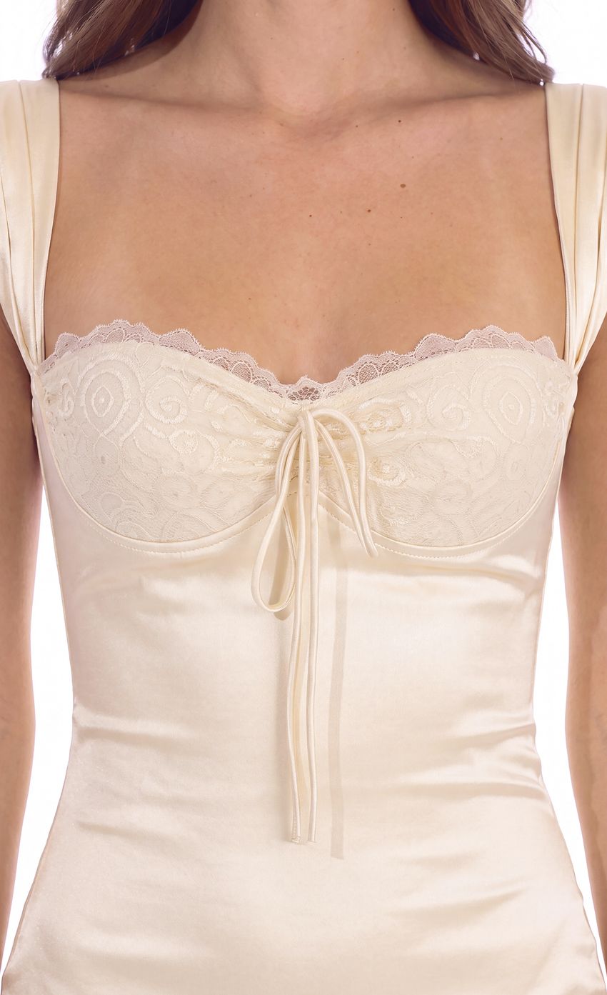 Product image for Lace Trim Satin Mini Dress in Cream