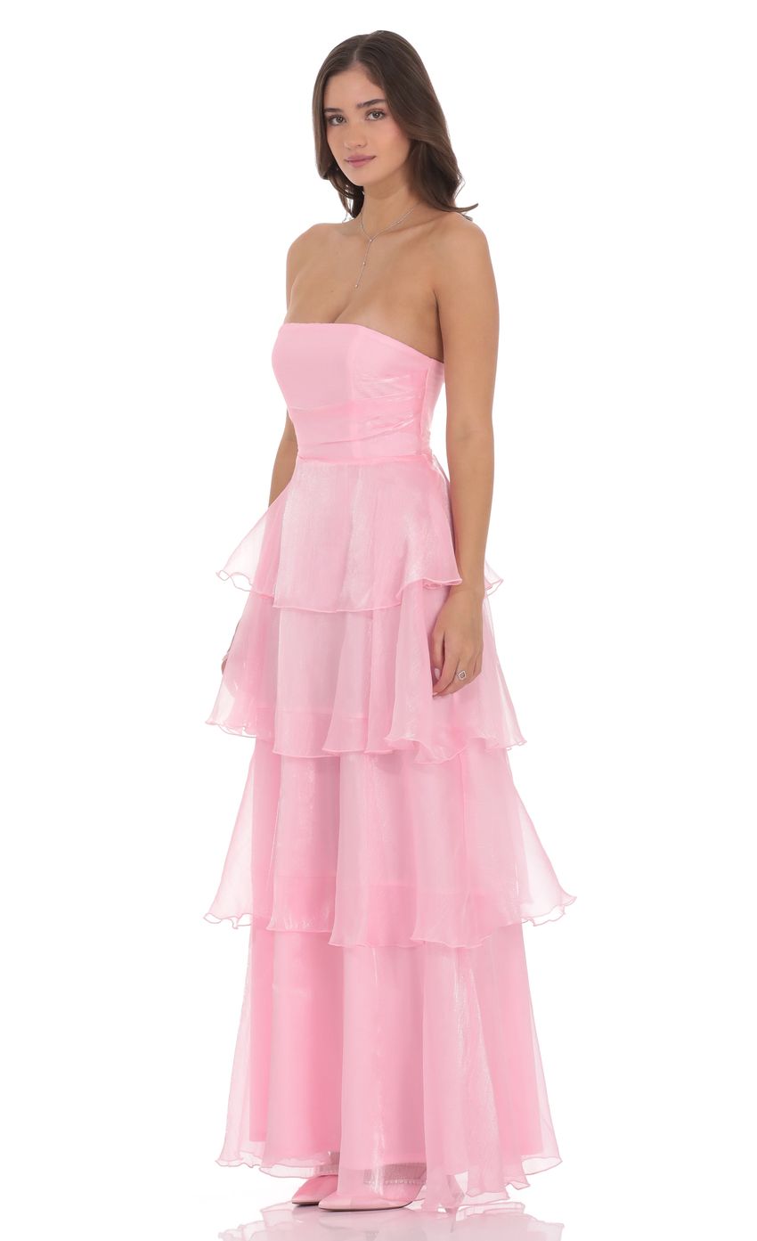 Product image for Corset Ruffle Strapless Maxi Dress in Pink
