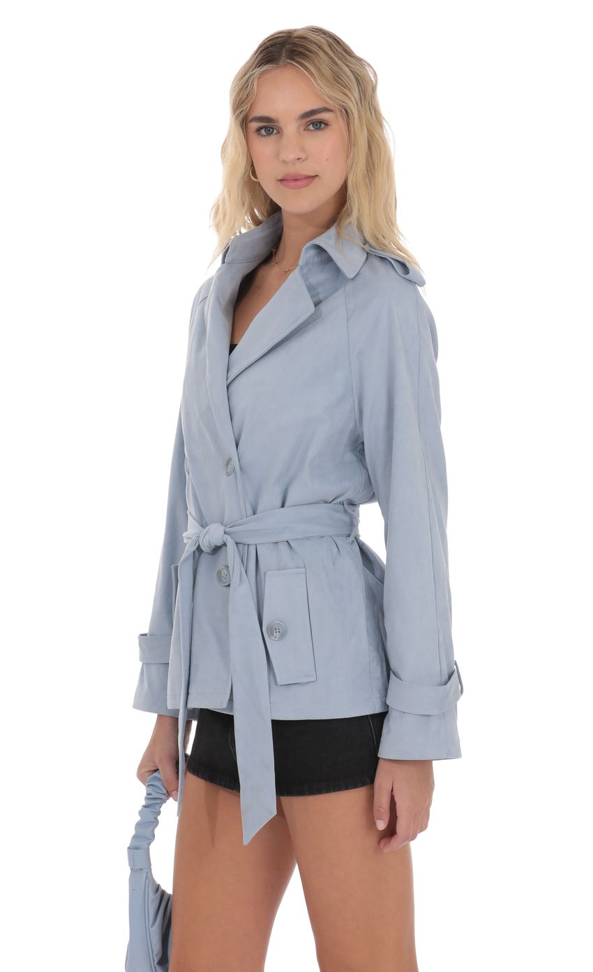 Product image for Suede Double Breasted Trench Coat in Sky Blue