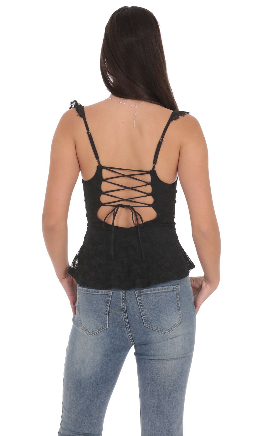 Product image for Lace Ruffle Strap Top in Black