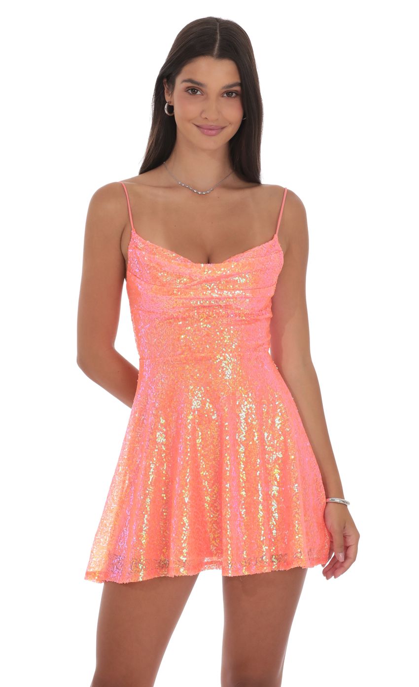 Product image for Sequin Cowl Neck Dress in Orange
