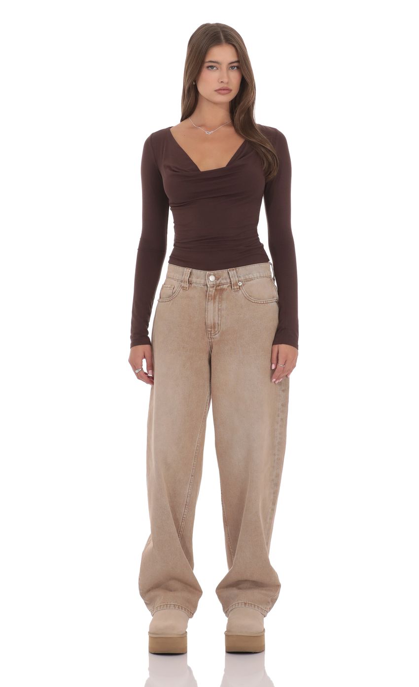 Изображение товара для Топ с драпированным воротом и длинными рукавами