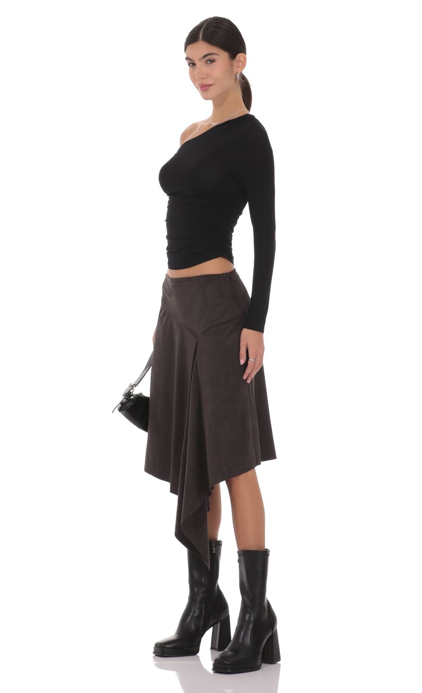 Product image for Asymmetrical Midi Skirt in Charcoal