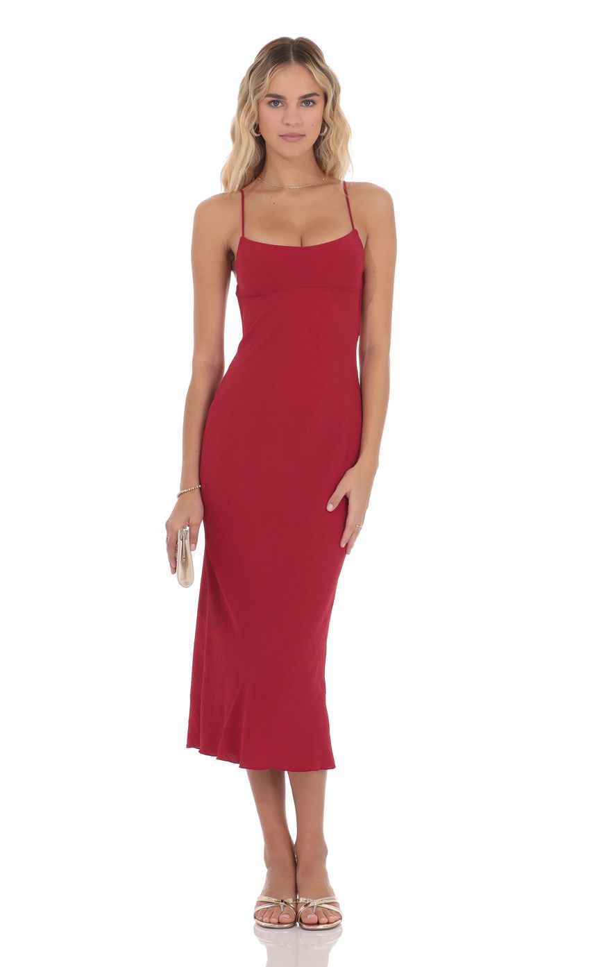 Product image for Crinkle Open Back Midi Dress in Red