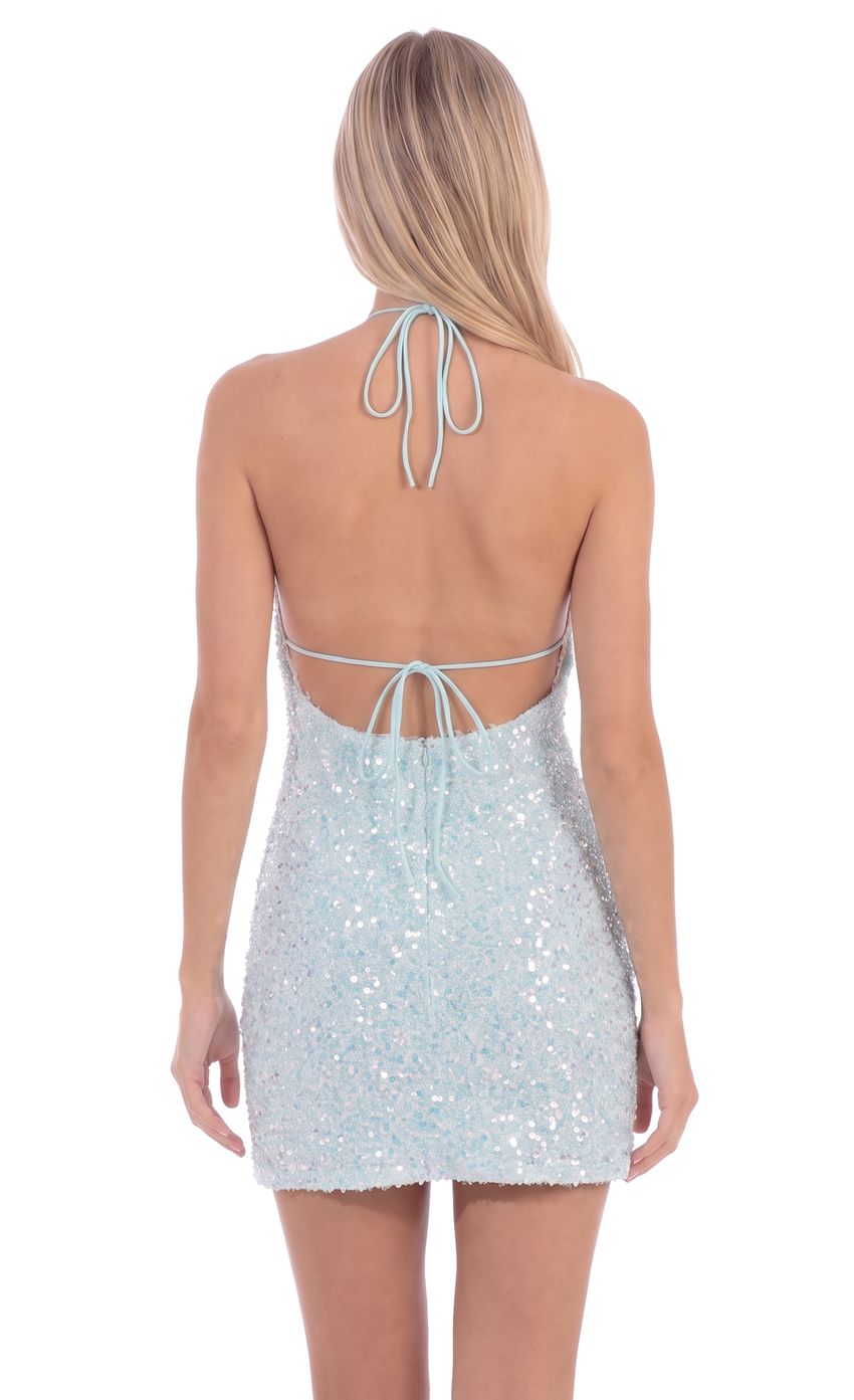 Product image for Sequin Halter Mini Dress in Light Blue
