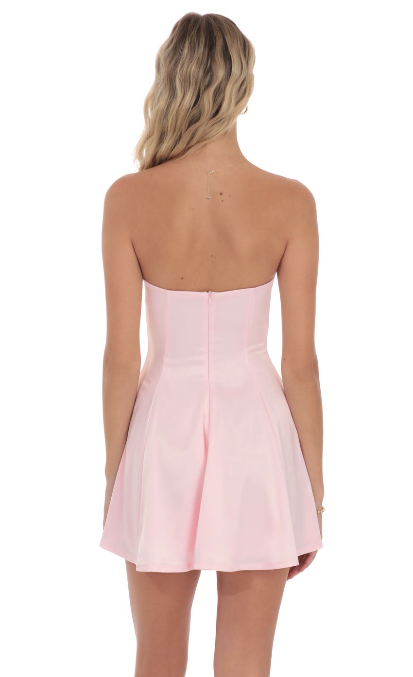 Product image for Strapless Satin Fit and Flare Dress in Pink