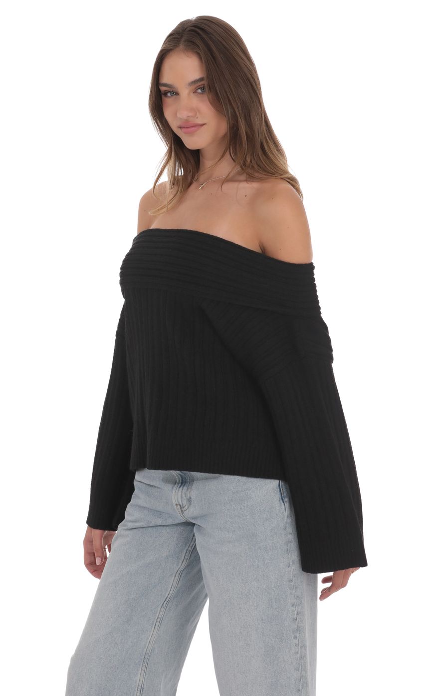 Изображение товара для Черный оверсайз свитер с открытыми плечами