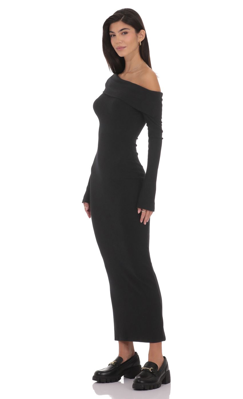 Product image for Ribbed Off Shoulder Maxi Dress in Black