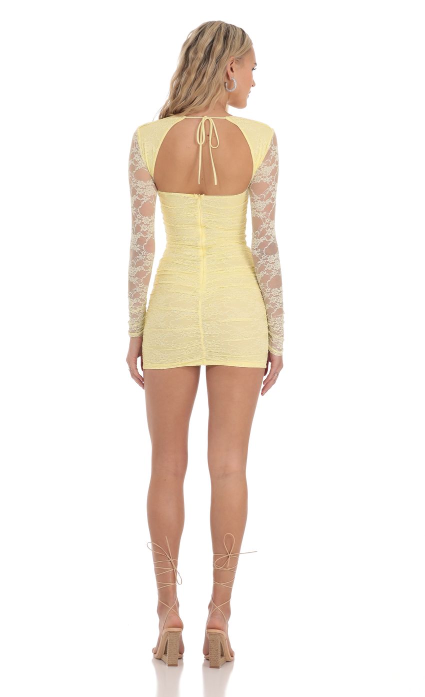 Product image for Lace Long Sleeve Bodycon Dress in Yellow