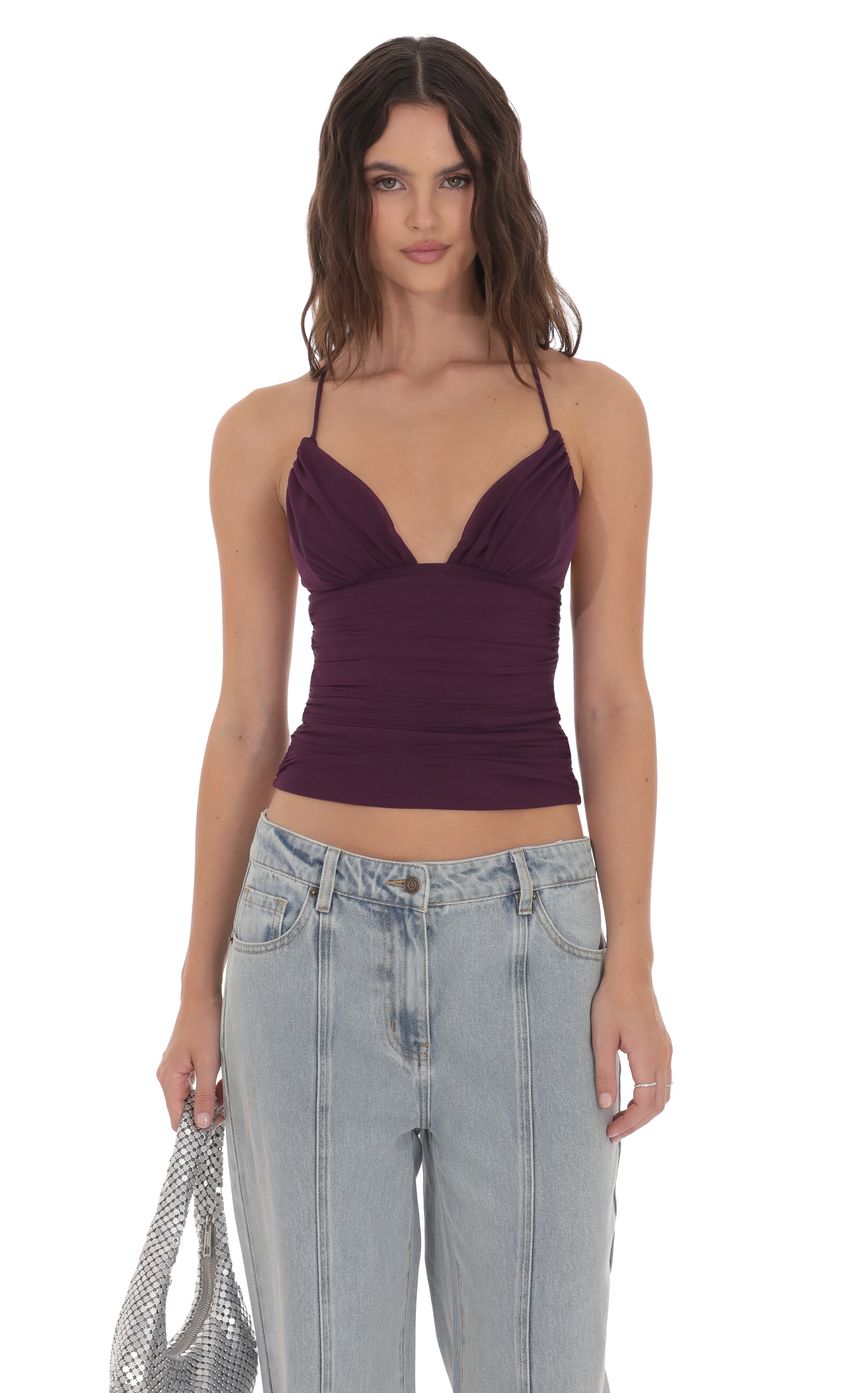 Product image for Mesh V-Neck Top in Purple
