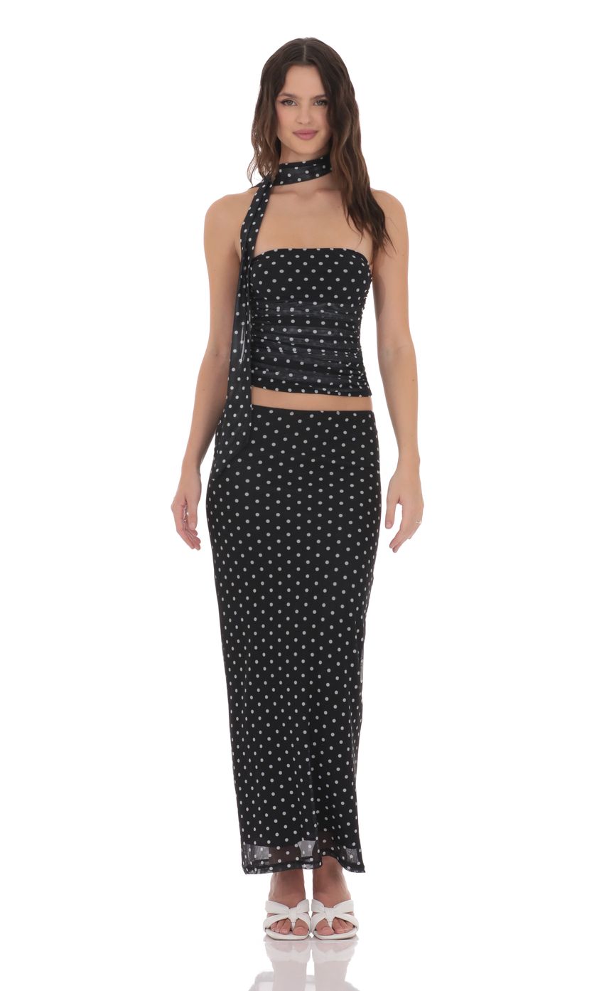 Product image for Polka Dot Mesh Pencil Maxi Skirt in Black