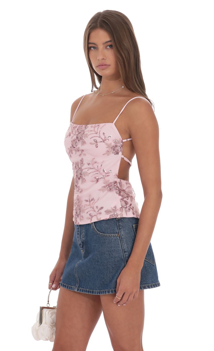 Product image for Sequin Floral Open back Top in Pink