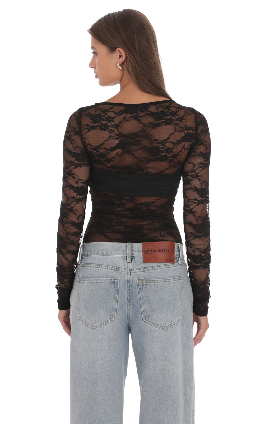 Product image for Sheer Lace Top in Black