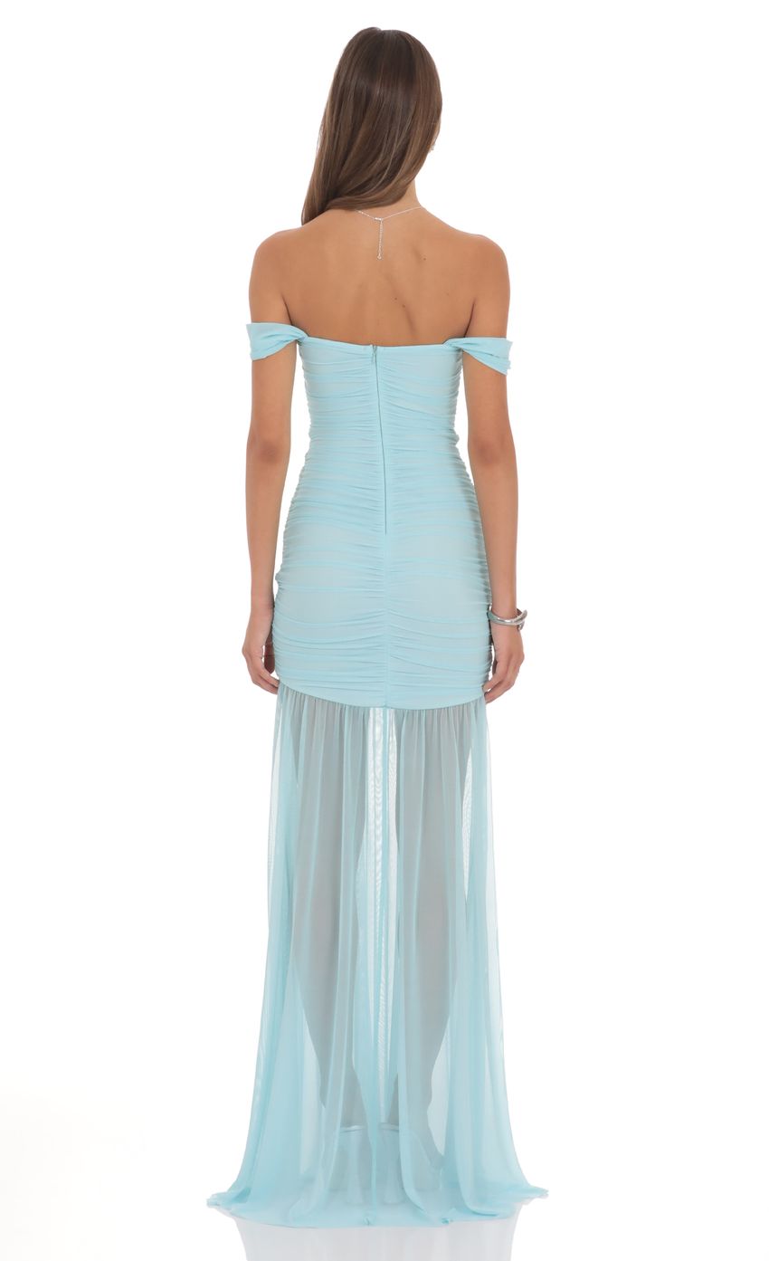 Product image for Mesh Off Shoulder Ruched Maxi Dress in Blue