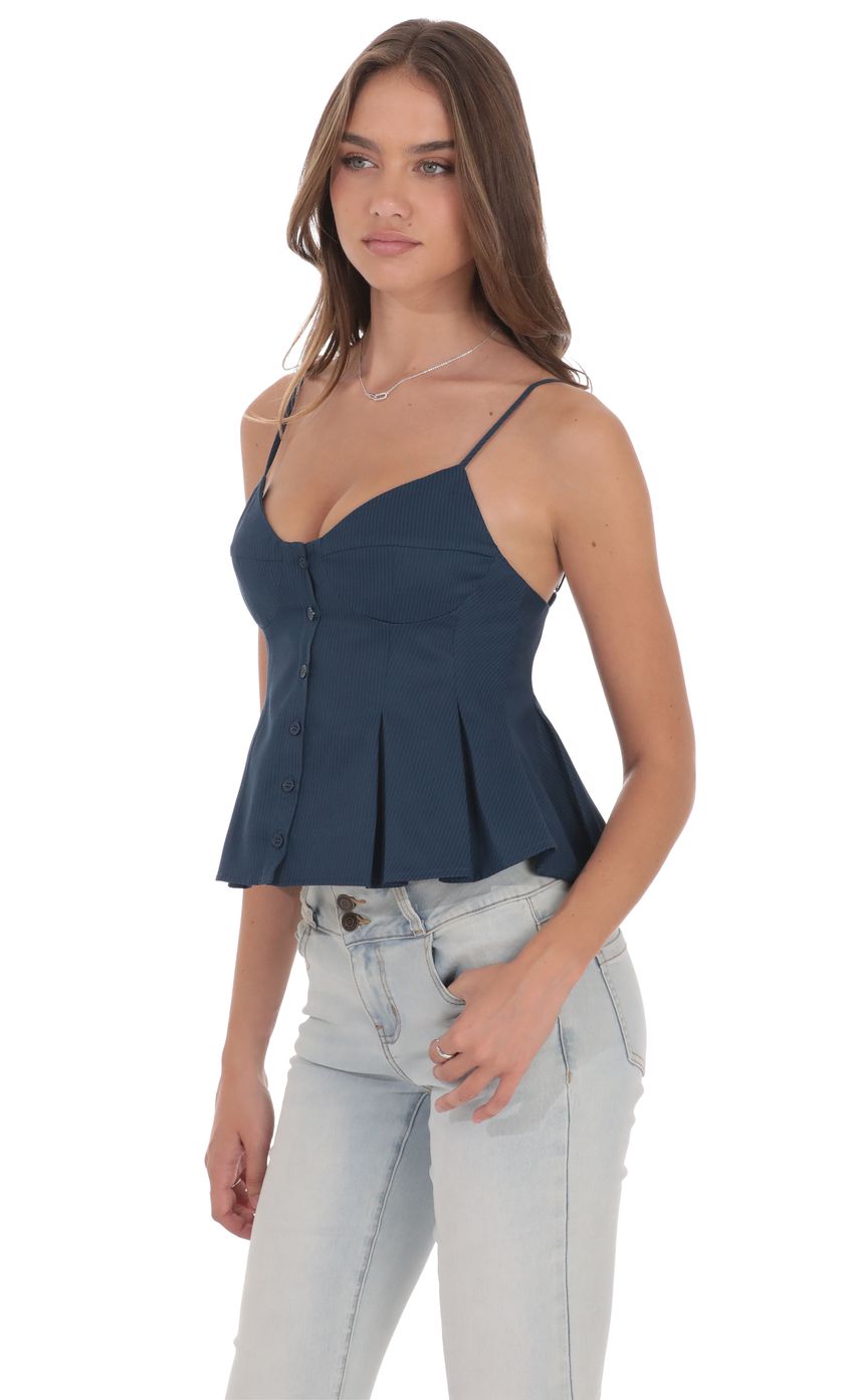 Product image for Pinstripe Pleated Flare Top in Navy