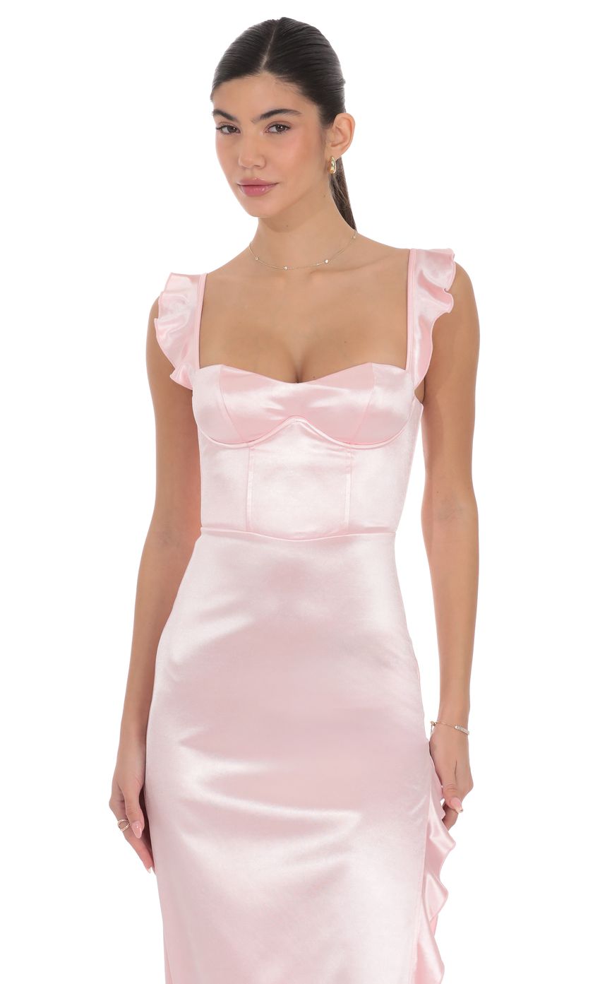 Product image for Satin Ruffle Maxi Dress in Pink