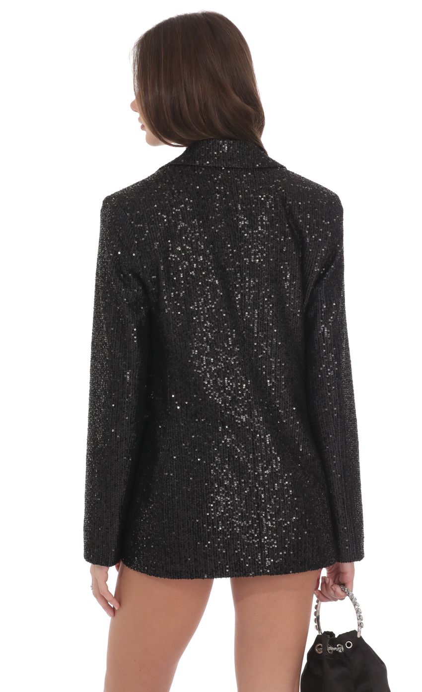 Product image for Double Breasted Sequin Blazer in Black