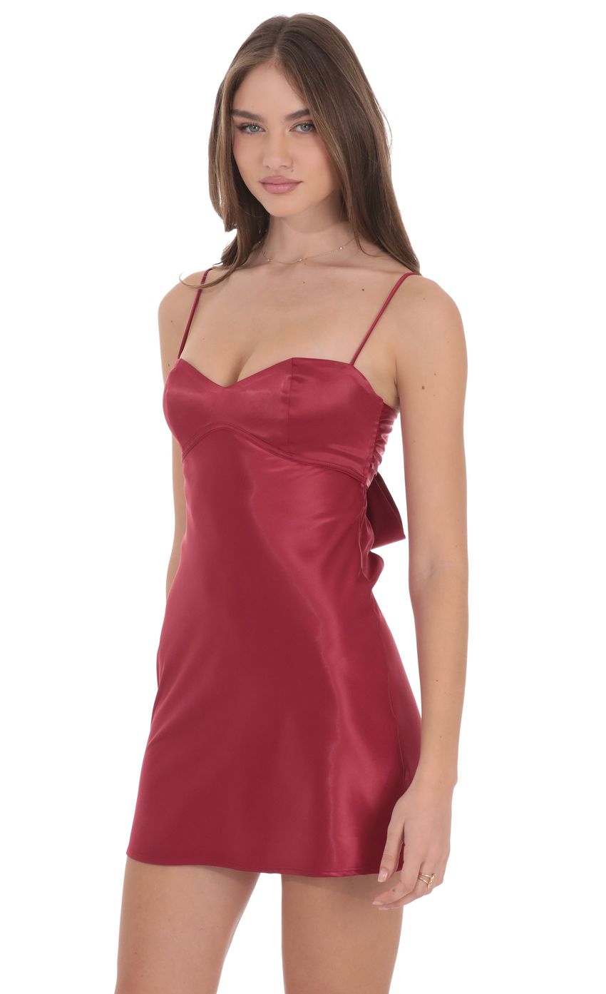 Product image for Satin Sweetheart Neck Dress in Wine