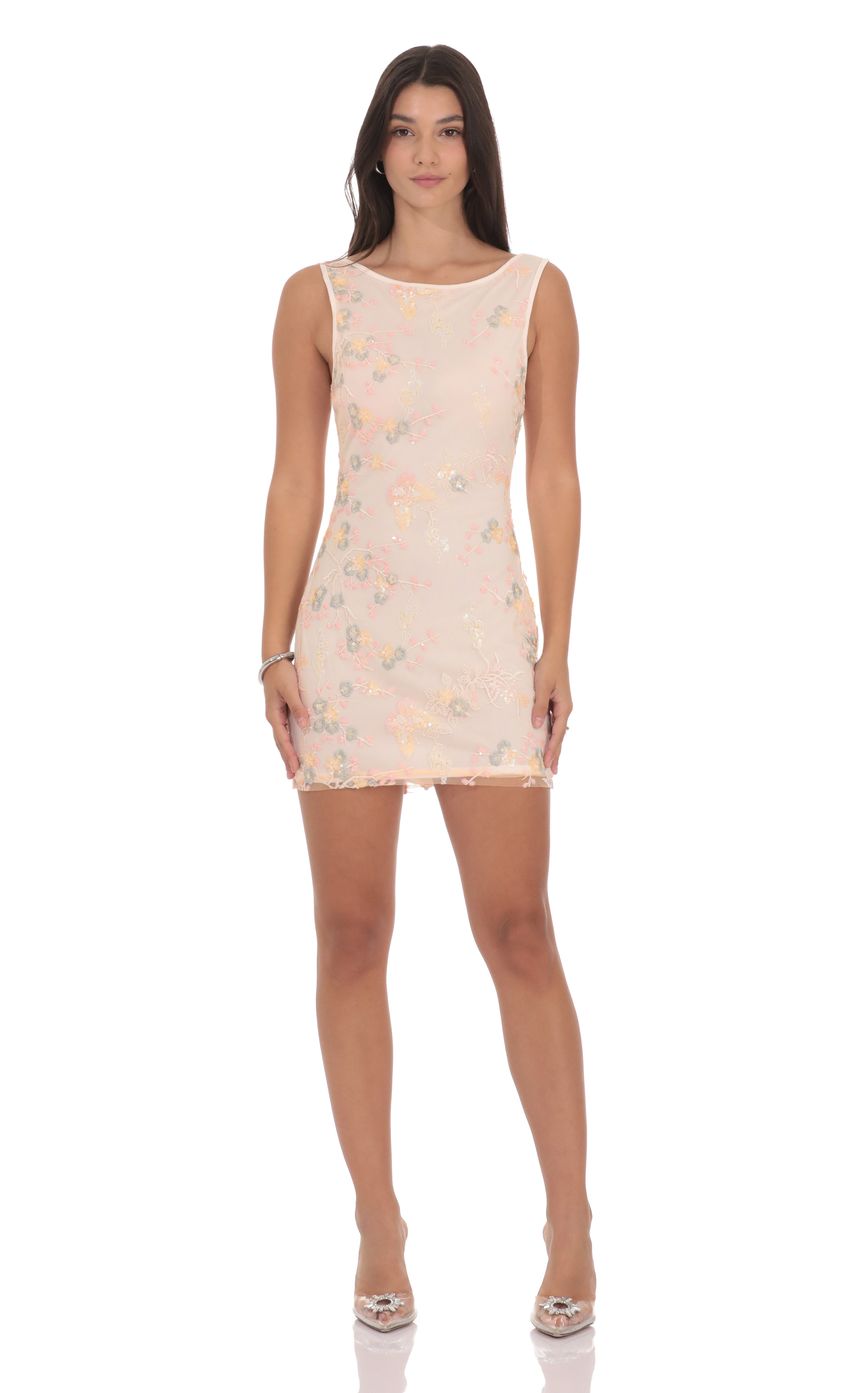 Product image for High Neck Floral Bodycon Dress in Light Pink